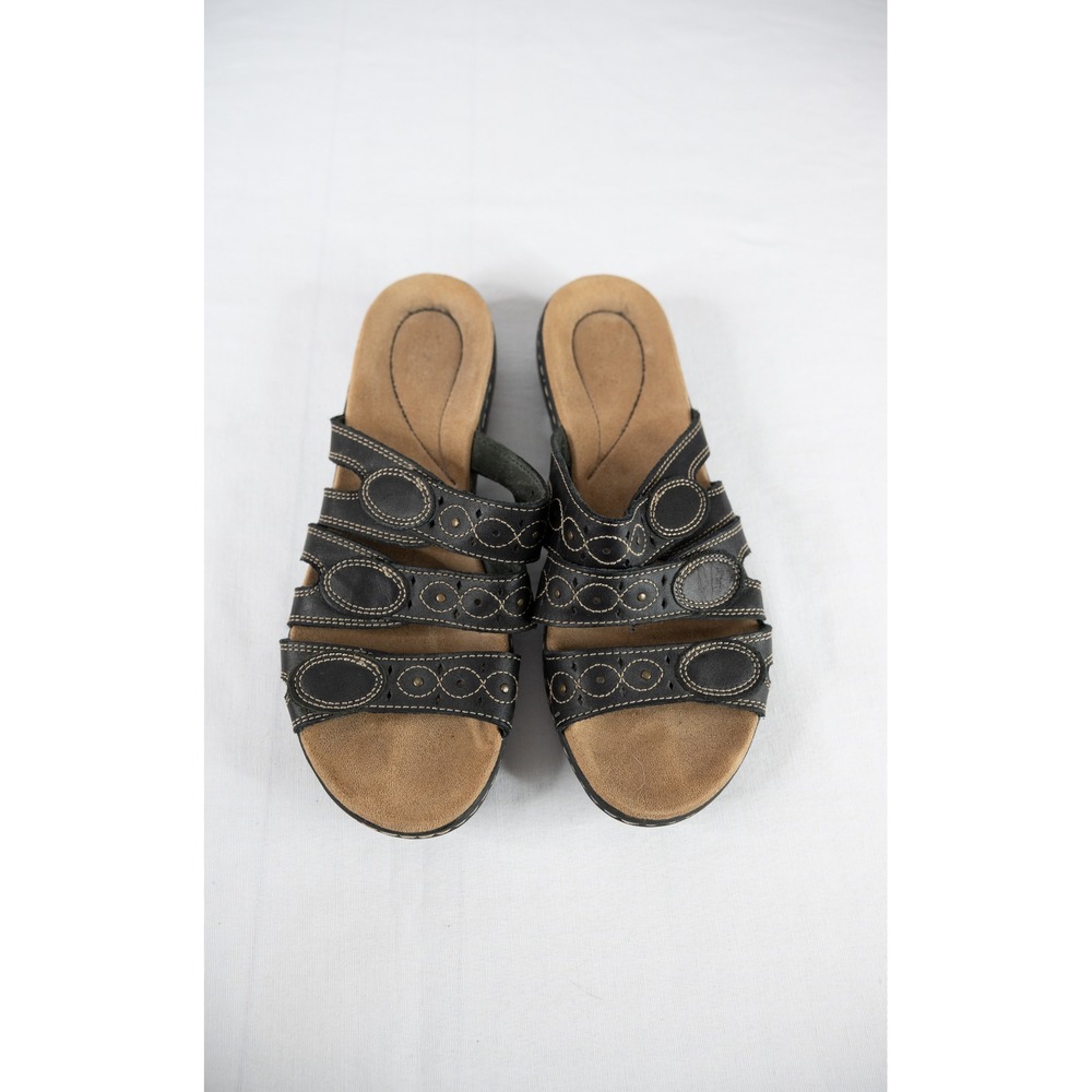 Clarks Leisa Cacti Q Slide Sandals Womens‎ 10 Black Leather shoes casual comfort - Picture 2 of 8